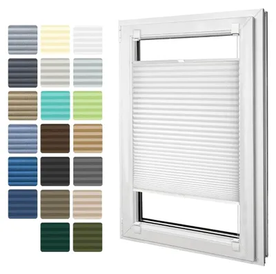 Produktbild von Premium Plissee Faltrollo zum Kleben ohne Bohren für Innenrahmen, blickdicht, Sonnenschutz für Fenster und Tür (Weiß, B80cm x H200cm)