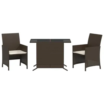 Produktbild von vidaXL 3-tlg. Bistro-Set mit Kissen Braun Poly Rattan