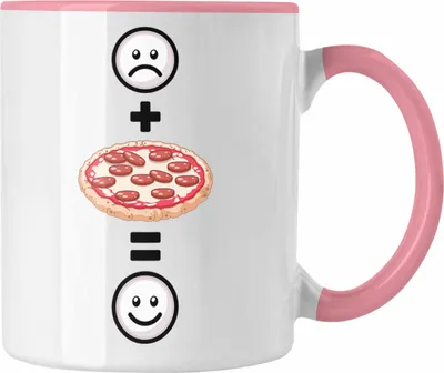 Produktbild von Trendation - Pizza Tasse Geschenk für Pizzabäcker, Pizzaliebhaber Lustige Geschenkidee :( + Pizza = :) Geburtstag (Rosa)