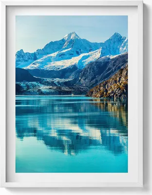 Produktbild von Schöne Landschaft eines Bergsees– Wandbild mit Rahmen – Gerahmtes Bild  – Wanddekoration – 60x80 cm –  Weiß Rahmen