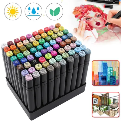 Produktbild von Alcohol Twin Marker 80 Farben, Meißel & Feine Verdoppelt Spitz Alkohol Permanenter Marker Stifte für Manga, Design, Malerei, Zeichnung