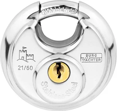 Produktbild von BURG-WÄCHTER  Circle 21 60 SB, Rundbügelschloss, Vorhängeschloss mit Schlüssel, 8 mm Bügelstärke, Edelstahlkorpus, Messingschloss, Kneifschutz
