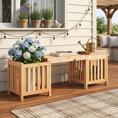 Produktbild von Sweiko Gartenbank, Holz, für 2 Personen, mit Pflanzkasten und 2 Blumenkästen, natur