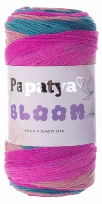 Papatya Bloom Strickgarn in intensivem Pink, Beere und Meeresblau – auffälliger Farbverlauf für Damenoberteile.
