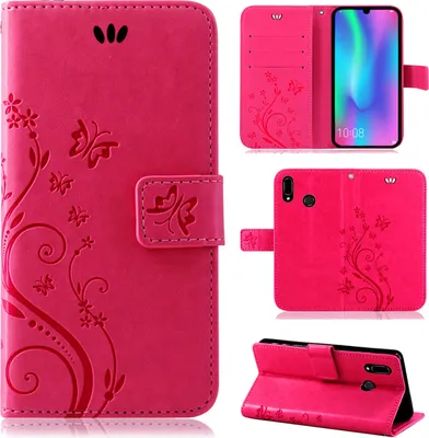 Produktbild von Handytasche für Huawei P Smart 2019 / Honor 10 Lite in Blumen Flip Cover Buchhülle, Pink