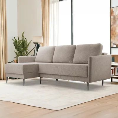Produktbild von Ecksofa MORIS, Wohnzimmer, modernes Schlafsofa Sofa 4-Sitzer Sofa freistehendes Polstersofa Bettkasten 230 cm linke Ottomane Beige Sicuro 50