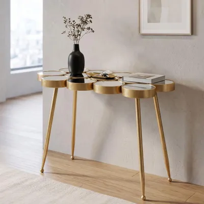 Produktbild von Couchtisch aus goldfarbenem Metall mit verspiegelter Platte, 100 x 55 x 70 cm