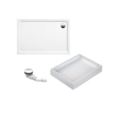 Produktbild von Schulte Duschwanne Adria 100x80 cm, Sanitäracryl Weiß, Set mit Hartschaum-Wannenträger + Ab- und Überlauf, Höhe 14 cm