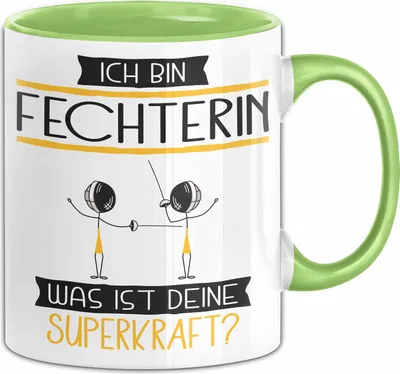 Produktbild von Fechterin Geschenk Tasse Ich Bin Fechterin Was Ist Deine Superkraft Geschenkidee Lustig Geburtstag Weihnachten (Grün)