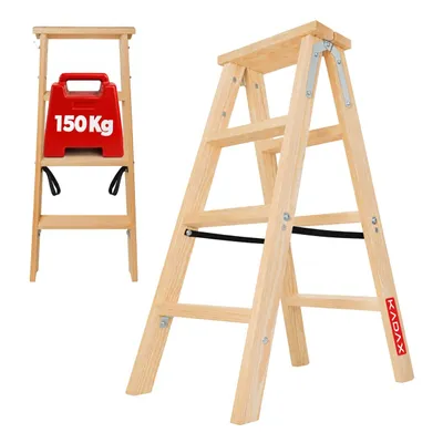 Produktbild von KADAX Malerleiter aus Holz, ausziehbar, 2x4 Stufen, klappbar, doppelseitig