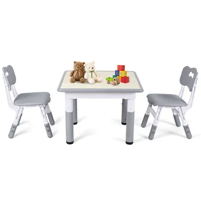 Produktbild von Faziango Kindertisch mit 2 Stühlen grau, Höhenverstellbare Kindermöbel für Spielzimmer und Kindergarten, Kindersitzgruppe, Sitzgruppe für Kinder, 60x60 cm