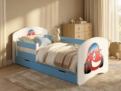 Produktbild von Happy Babies Kinderbett - Mit Matratze & Schublade und Rausfallschutz, 70x140, Mädchen Kinderbetten & Jugendbett Jungen Kids Bed