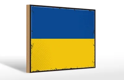 Produktbild von Holzschild Flagge Ukraine 30x20cm Retro Flag of Ukraine