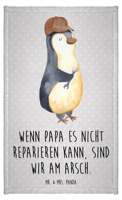 Produktbild von Mr. & Mrs. Panda Handtuch Wenn Papa es nicht reparieren kann, sind wir am Arsch - Grau Pastell - Geschenk, gäste wc, frottierhandtuch, Kleines, Vatertag, Klein, Dad