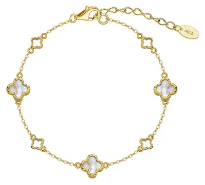 Produktbild von Luckra – Armband mit Perlmutt-Kleeblättern aus 925 Silber vergoldet