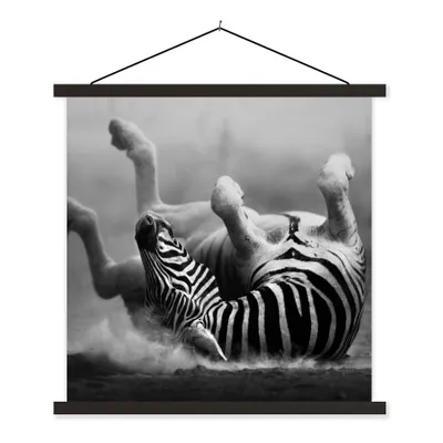 Produktbild von MuchoWow® Textilposter Zebra - Tiere - Schwarz - Weiß 120x120 cm mit schwarzem Rahmen - Aufhängungsset