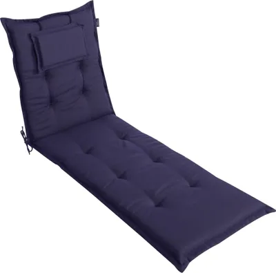 A dark blue chaise lounge cushion on a white background.