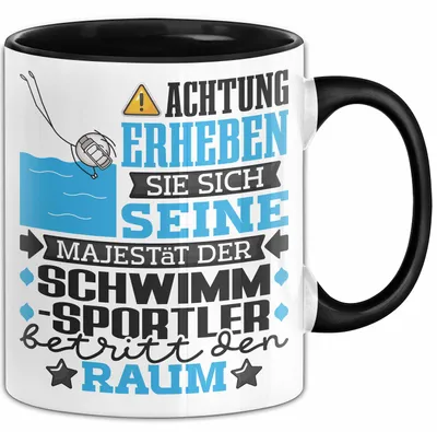 Produktbild von Schwimmsportler Geschenk Tasse Lustiger Spruch Erheben Sie Sich Der Schwimmsportler Betritt den Raum (Schwarz)