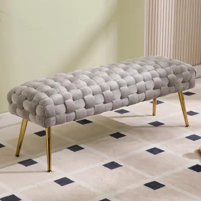 Obrázek produktu pro Sedací lavice, čalouněná sametem, rozměry 120 x 38 x 45 cm, barva šedá