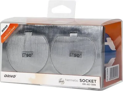 Obrázek produktu pro Zapuštěná dvojzásuvka s víčky, hermeticky uzavřená ORNO OR-AE-1398MB včetně instalační krabice, nerez IP55