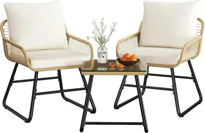 Imagen del producto de Conjunto de muebles de jardín de 3 piezas, juego de muebles para balcón fabricado en ratán sintético