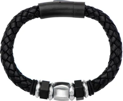 Produktbild von Geflochtenes schwarzes Herren Lederarmband mit Beads