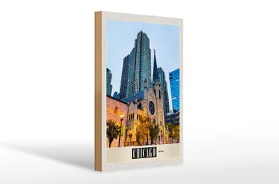 Produktbild von Holzschild Reise 20x30cm Chicago Amerika Stadt Hochhaus