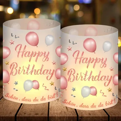 Produktbild von 12 Windlicht Tischdeko 60 Geburtstag, Party Deko 60 Geburtstag Frau, Rosegold 60. Deko, Schön DASS Du Da Bist, Geeignet für Teelichter oder Kerzen, Ha