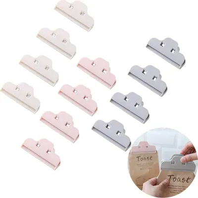 Produktbild von Verschlußklemmen Verpackungsclips Lebensmittel Clips Kunststoff Tüten Clip Robuster Kunststoff Verschlussclip Clip für Plastikbeutel Lebensmittel und Snacks Lagerung 3 Farben (12 Stück)