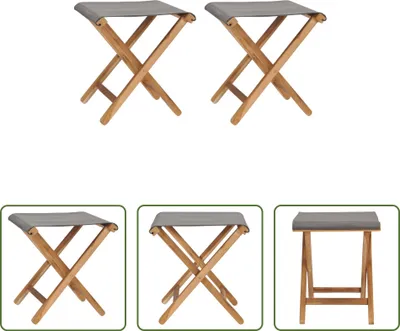 Image de The Living Store Chaises pliantes 2 pcs. Teck massif et tissu gris foncé