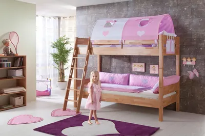 Produktbild von Etagenbett Steffan Buche massiv Natur lackiert mit Tunnel