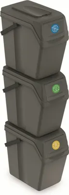 Obrázok produktu pre Súprava 3 odpadkových košov SORTIBOX II sivý kameň, objem 3x25L