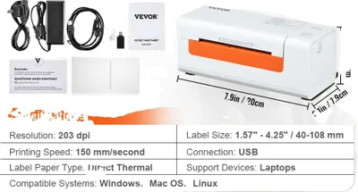 Obrázok produktu pre Termálna tlačiareň štítkov, rozlíšenie 203 DPI, vysokorýchlostná tlač 150 mm/s, 203dpi