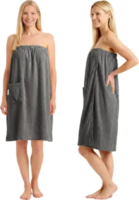 Produktbild von Leicht Frottee Saunakilt Damen - Saunahandtuch Baumwolle mit Gummizug und Knopf Saunakleid Saunatuch Sauna Handtuch Kleid Frauen Kilt Anthrazit