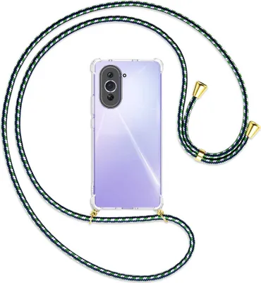Produktbild von Handykette Backcover-Schutzhülle mit Band (Metall goldfarben) für Huawei nova 10 (NCO-AL00, 6.67'') - grün/blau/weiß