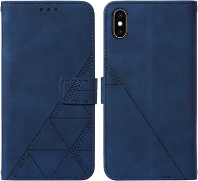 Produktbild von iPhone XS Max Hülle, Schlank Prägung Flip Leder Kartenfächer Schutzhülle mit Ständer für iPhone XS Max Blau