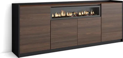 Produktbild von Sideboard, Highboard, 207x37x80cm, 4 Türen, Elektrokamin., Dunkler Eiche und Schwarz