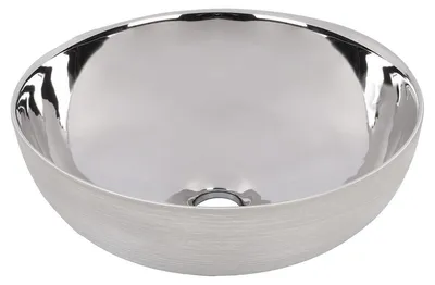 Produktbild von Differnz Shine Waschschale - Runde Form - Maße Ø 40 x 13,5 cm - Aus Keramik gefertigt - Kratzfeste Oberfläche - Ohne Überlauf - Geeignet für Aufsatzmontage - Farbe: Silber/Weiß