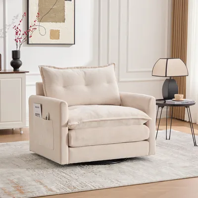 Produktbild von LVHOM Drehsessel mit Rückenkissen, Loungesessel Sessel Chenille-Bezug, Relaxsessel Ohrensessel, Fernsehsessel TV-Sessel, Beige