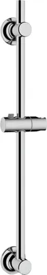 A chrome shower rail with a soap dish.