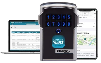 Produktbild von Master Lock Smart Connected Schlüsseltresor zur Wandmontage, Bluetooth oder Kombination, mittel 83 x 127 x 59 mm, Outdoor, für Profis, Schwarz und Grau
