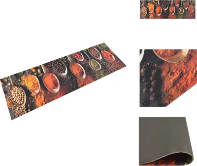 Produktbild von vidaXL Küchenteppich Waschbar Löffel & Gewürze 60x180 cm Samt -  Fußmatten
