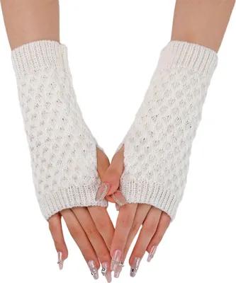 Produktbild von Kunstpelz-Armstulpen – Fingerlose Armstulpen für Damen, Winterhandschuhe, dehnbar, Acrylhandschuhe, lange Handschuhe