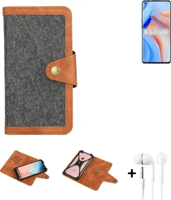 Produktbild von K-S-Trade Handyhülle + Kopfhörer kompatibel mit Oppo K7x Schutzhülle Filzhülle Kunstleder dunkelgrau braun (1x)