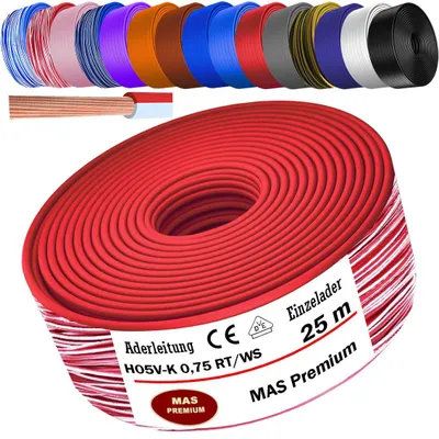Produktbild von 25m Aderleitung H05 V-K 0,75 mm² Rot-Weiß Einzelader flexibel