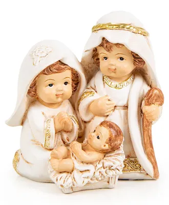 Mini-Krippe Heilige Familie, 7 cm, creme-gold, Kunstharz