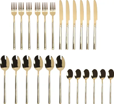 Obrázek produktu pro Sada příborů z nerezové oceli, příbory, kuchyňské náčiní, domácí kuchyně, jídelní nádobí, včetně vidličky, lžíce, vhodné do myčky, zlatá barva