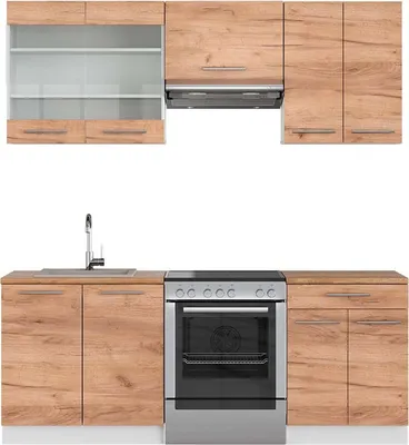 Produktbild von Küchenzeile Vicco Fame-Line Goldkraft Eiche/Weiß 200 cm , AP Eiche, Model 42694