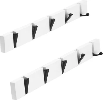 Produktbild von YunNasi Holz Hakenleiste Klappbar Wandgarderobe 5 Haken Weiß 2er Set