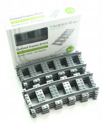 Productafbeelding van Trixbrix Gebogen rails R104, 8x kwartcirkel – rails voor LEGO® City trein, accessoires compatibel met klemblokjes